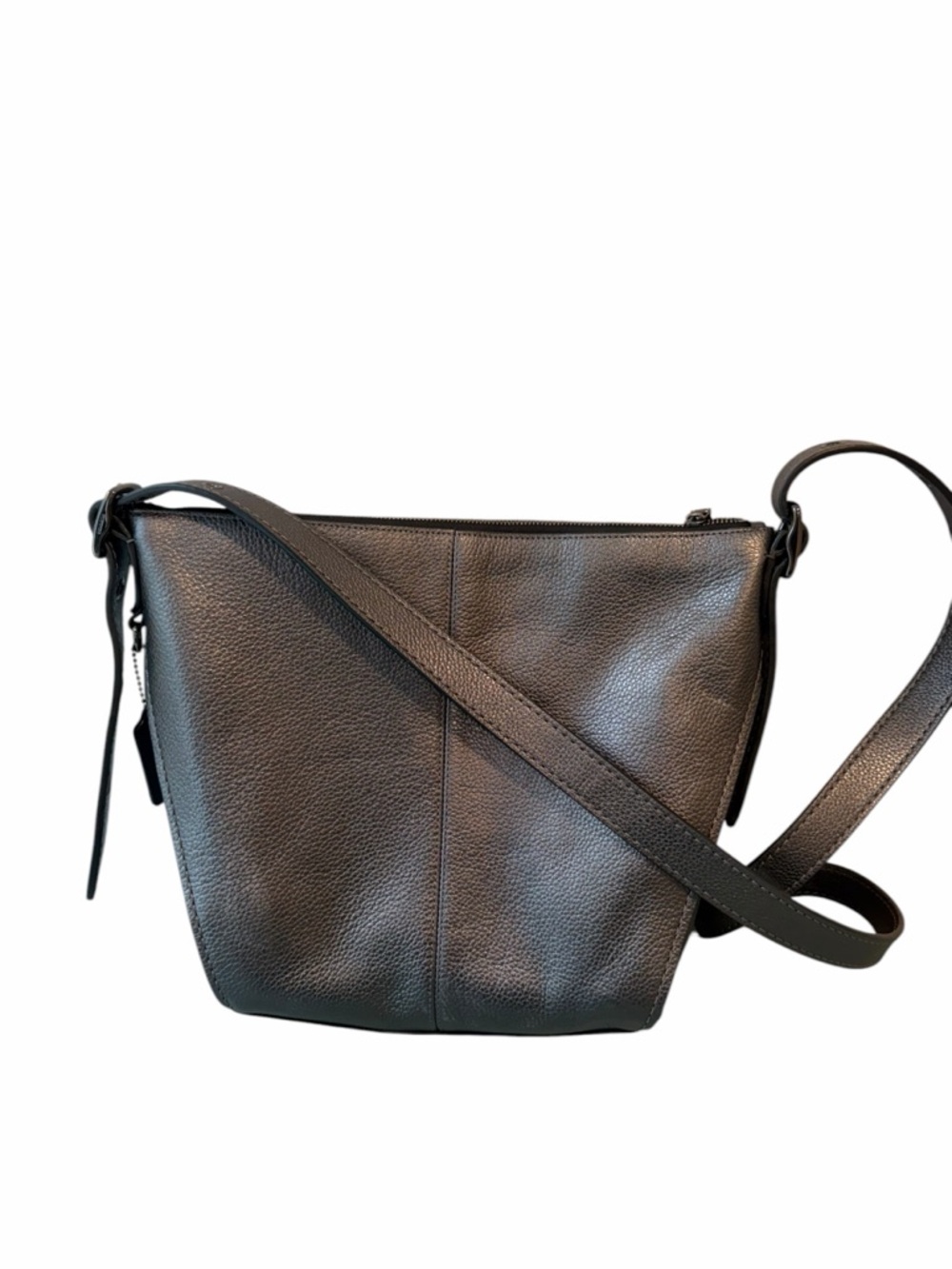 Coach Dark Gray Metallic Leather Dufflette Crossbody Graphite Bag - Picture 7 of 13